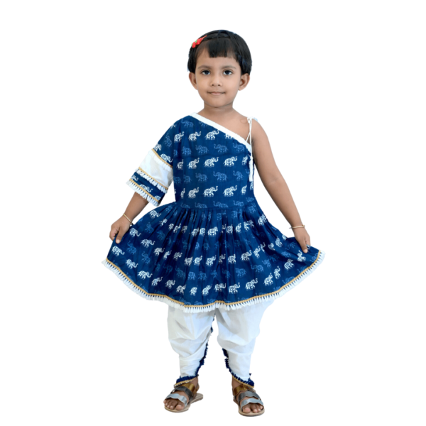 Stylish One Shoulder Sleeveless Kurta & Dhoti Set for Girls